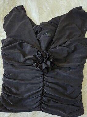 Black Ruched Front Top with Rossette Detail